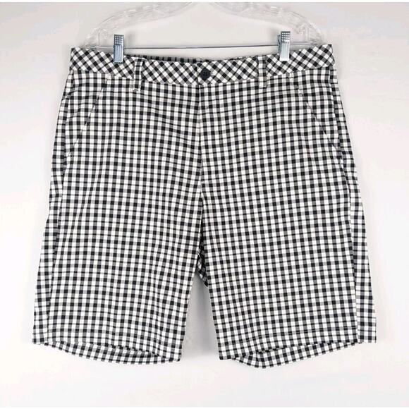 IZOD Golf Shorts Mens 36x10 Black White Check Pattern Chino Casual Performance - Picture 1 of 8